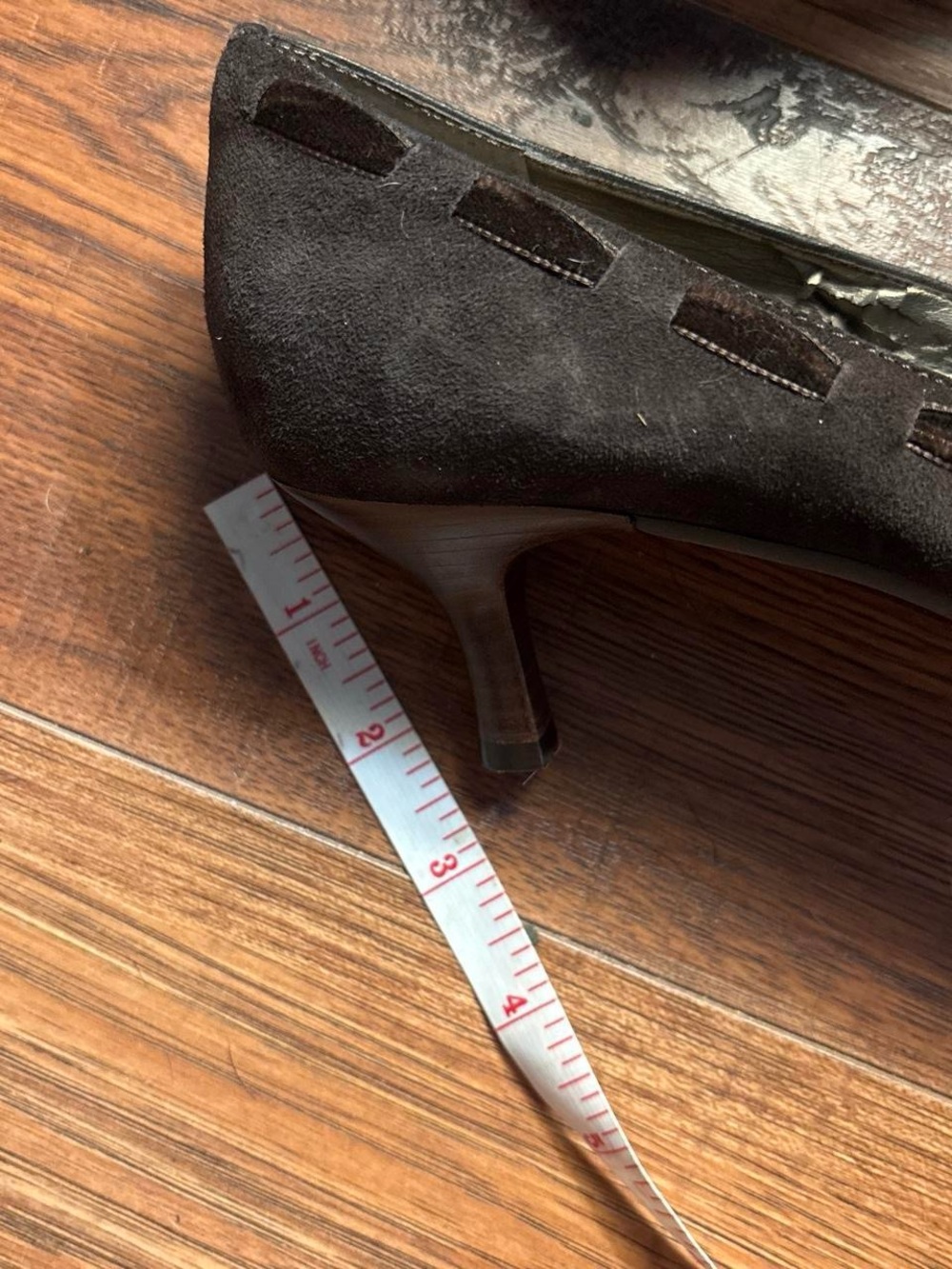 Brown Suede Kitten Heels W Green Gem Embellishment by Talbots - Picture 4 of 8
